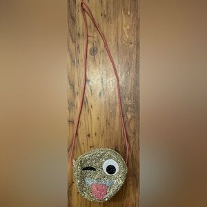 JCrew Crewcuts gold glittery round small winking emoji purse